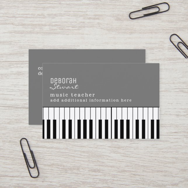 Music Piano Teacher Elegant White Business Card (Front/Back In Situ)