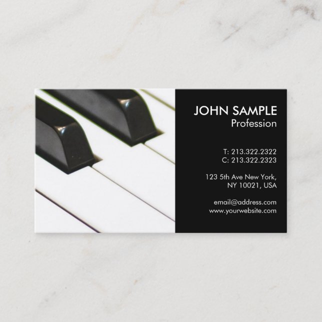 Music Piano Teacher Professional Simple Business Card (Front)