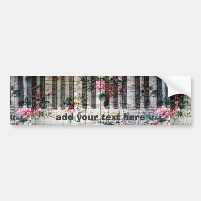 music piano vintage floral bumper sticker (Front)