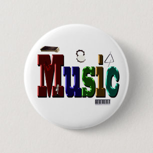 Music Picture Logo With Instruments,   6 Cm Round Badge