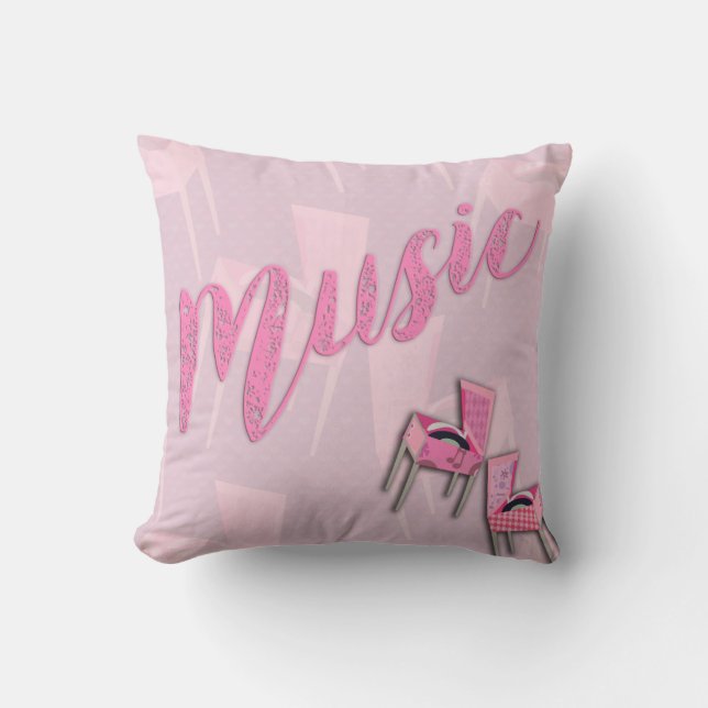 Music Pink Retro Cushion (Front)