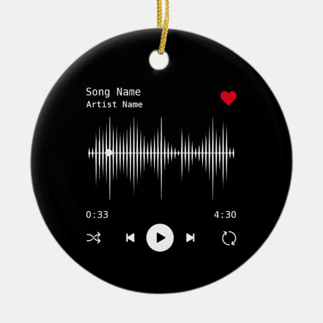 Music Player Artist and Song Personalised Black Ceramic Ornament (Front)