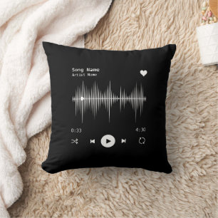 Music Player Artist and Song Personalised Black Cushion