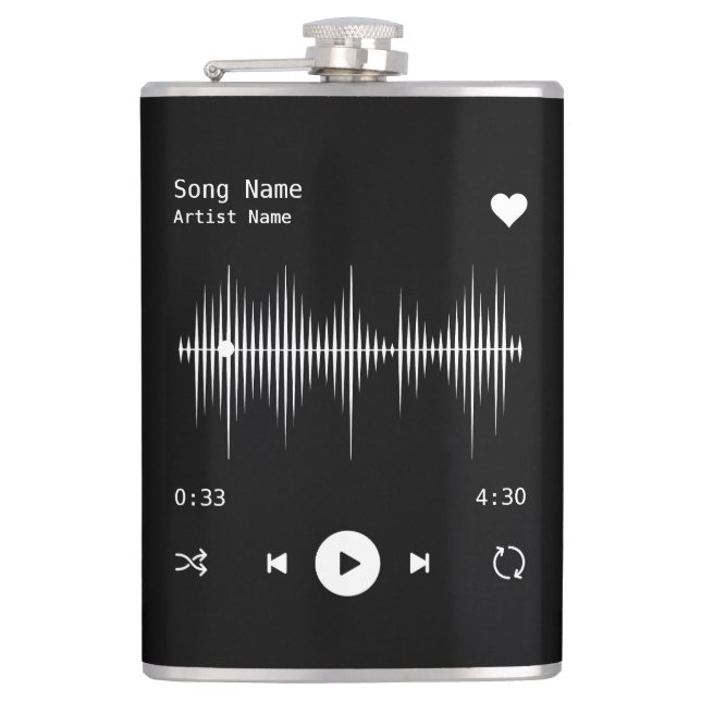 Music Player Artist and Song Personalised Black Hip Flask (Front)