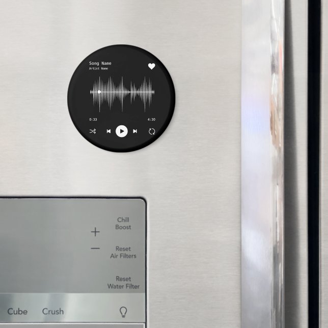 Music Player Artist and Song Personalised Black Magnet (In Situ (Fridge))