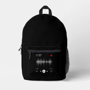 Music Player Artist and Song Personalised Black Printed Backpack
