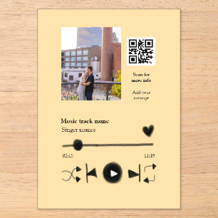 Music player personalised couple love q r code tex acrylic invitations