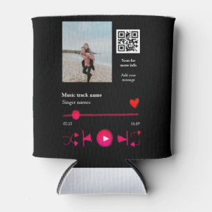 Music player personalised couple love q r code tex can cooler