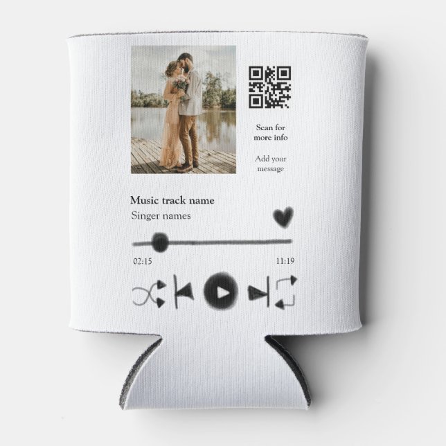 Music player personalised couple love q r code tex can cooler (Front)
