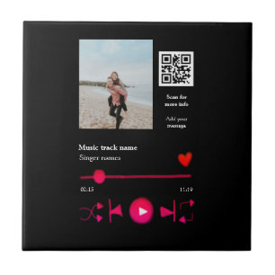 Music player personalised couple love q r code tex ceramic tile