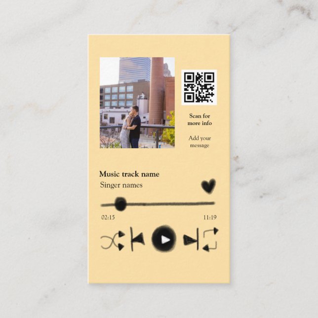 Music player personalised couple love q r code tex enclosure card (Front)