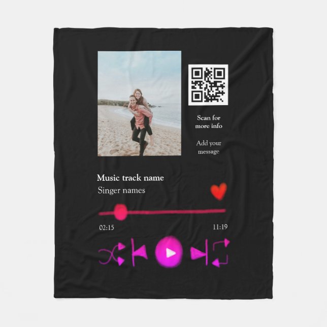 Music player personalised couple love q r code tex fleece blanket (Front)
