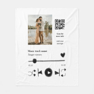 Music player personalised couple love q r code tex fleece blanket