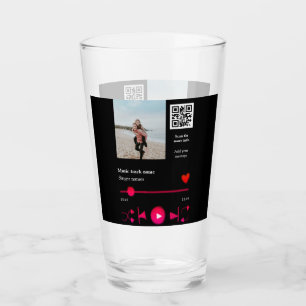 Music player personalised couple love q r code tex glass