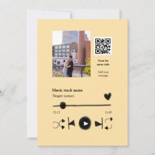 Music player personalised couple love q r code tex invitation