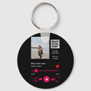 Music player personalised couple love q r code tex key ring