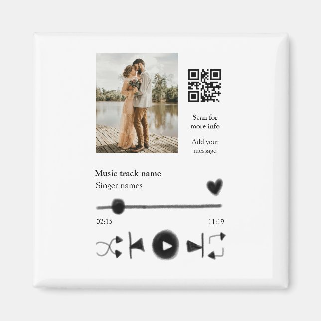 Music player personalised couple love q r code tex magnet (Front)