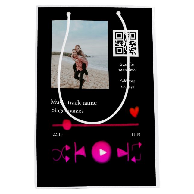Music player personalised couple love q r code tex medium gift bag (Front)