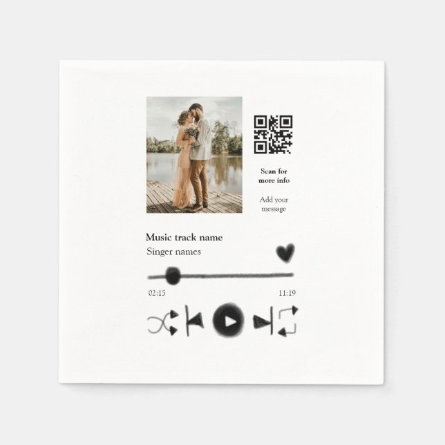 Music player personalised couple love q r code tex napkin (Front)