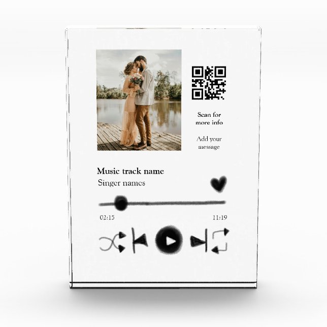 Music player personalised couple love q r code tex photo block (Front)