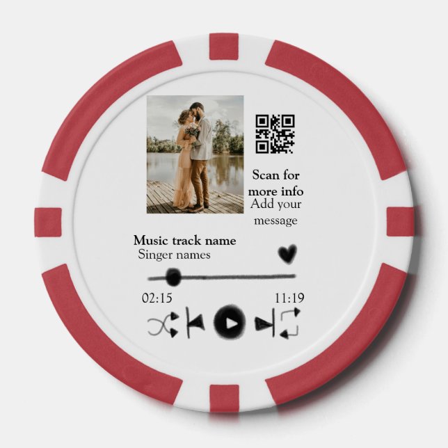Music player personalised couple love q r code tex poker chips (Front)