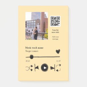 Music player personalised couple love q r code tex post-it notes