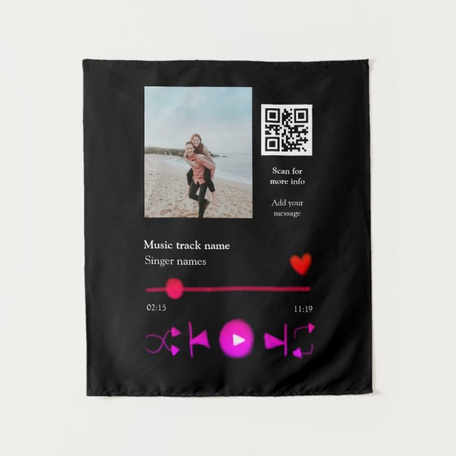 Music player personalised couple love q r code tex tapestry (Front)