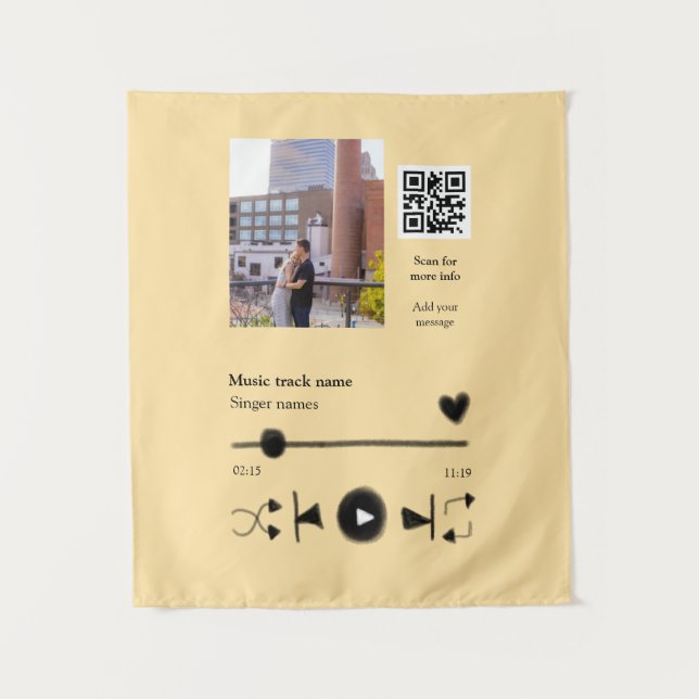 Music player personalised couple love q r code tex tapestry (Front)