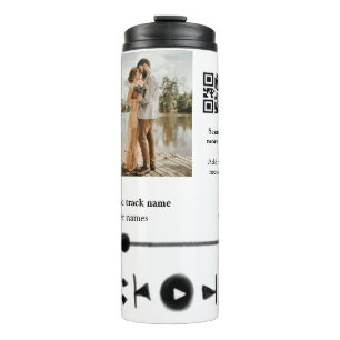 Music player personalised couple love q r code tex thermal tumbler