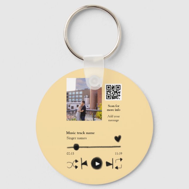 Music player personalized couple love q r code tex key ring (Front)