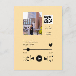 Music player personalized couple love q r code tex postcard
