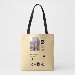 Music player personalized couple love q r code tex tote bag