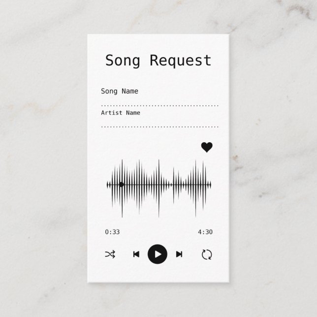 Music Player Song Request Card (Front)