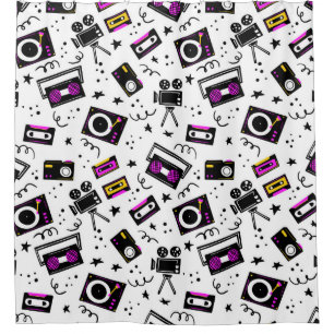 Music player,tape recorder,videotape,movie camera, shower curtain