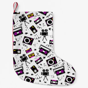 Music player,tape recorder,videotape,movie camera, small christmas stocking