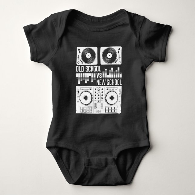 Music Producer DJ Old School Vinyl electro Techno Baby Bodysuit (Front)