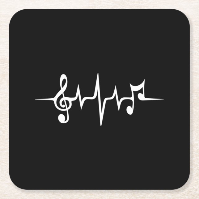 Music Pulse Notes Clef Frequency Wave Sound Square Paper Coaster (Front)