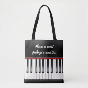 music quote with piano keyboard tote bag