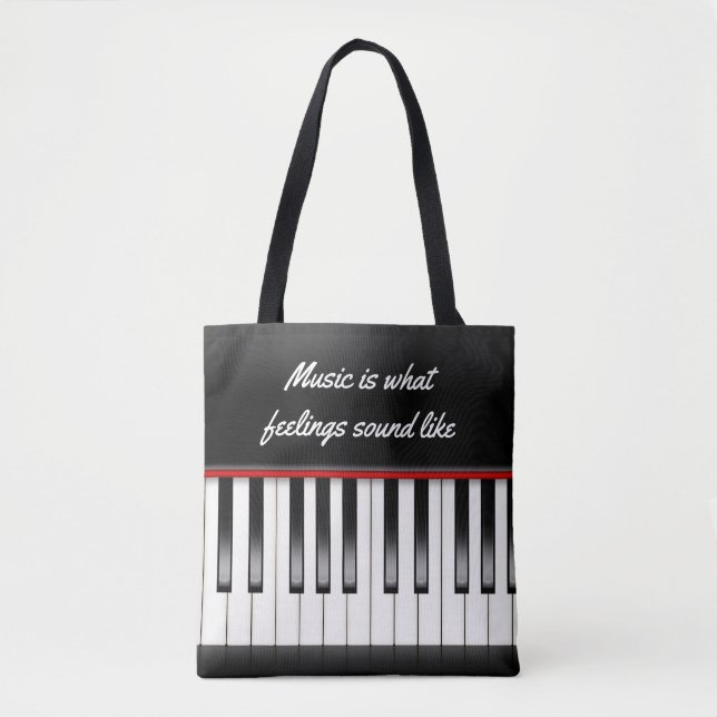 music quote with piano keyboard tote bag (Front)