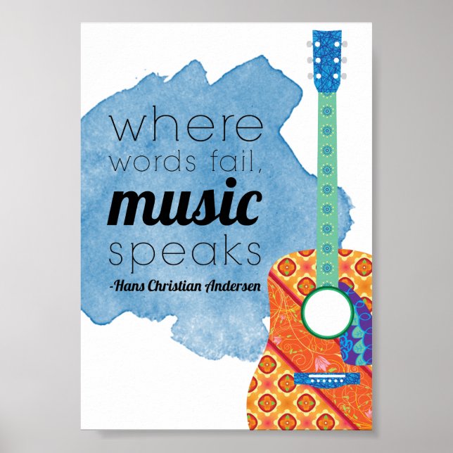 Music quote words fail music speaks, inspirational poster (Front)