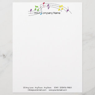Music Rainbow Staff on White Background Customized Letterhead