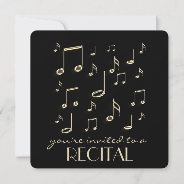 music recital faux gold notes invitation (Front)