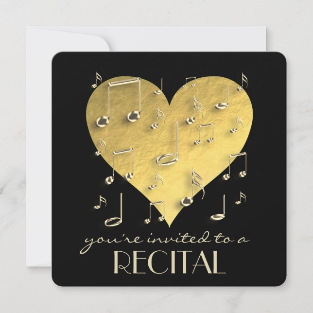 music recital golden heart and notes invitation (Front)