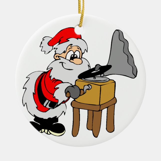 Music Record Player Santa Ceramic Tree Decoration (Front)