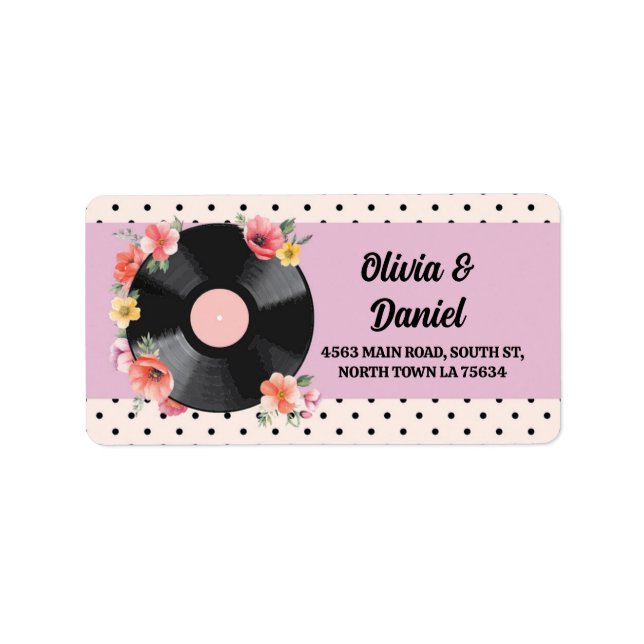 Music Record Wedding Floral 1950s Address Labels (Front)