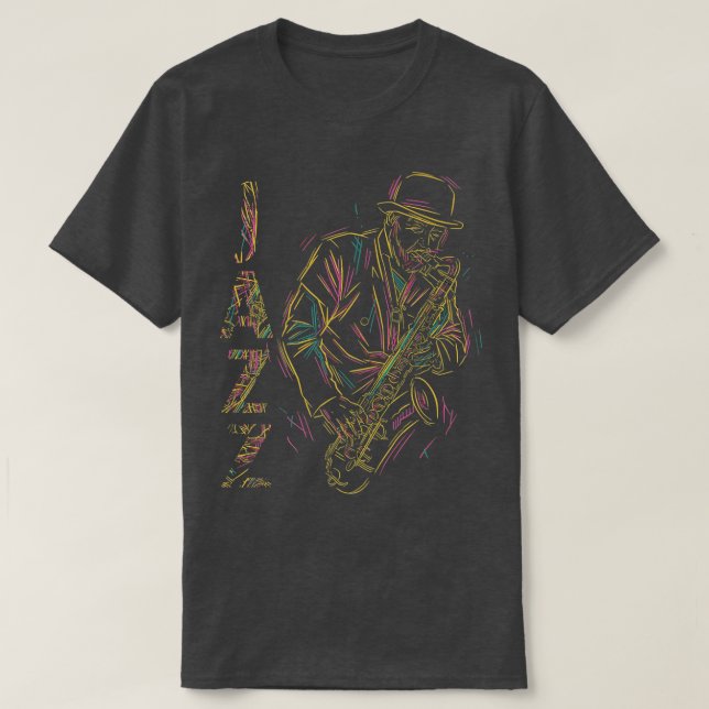 Music Retro Blues Man Plays Saxophone Jazz1929 T-Shirt (Design Front)