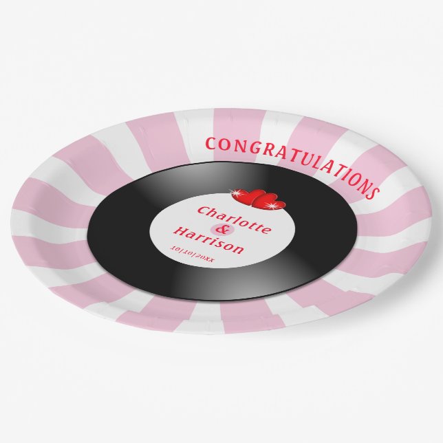 Music Retro Vinyl Record Wedding Paper Plate (Angled)