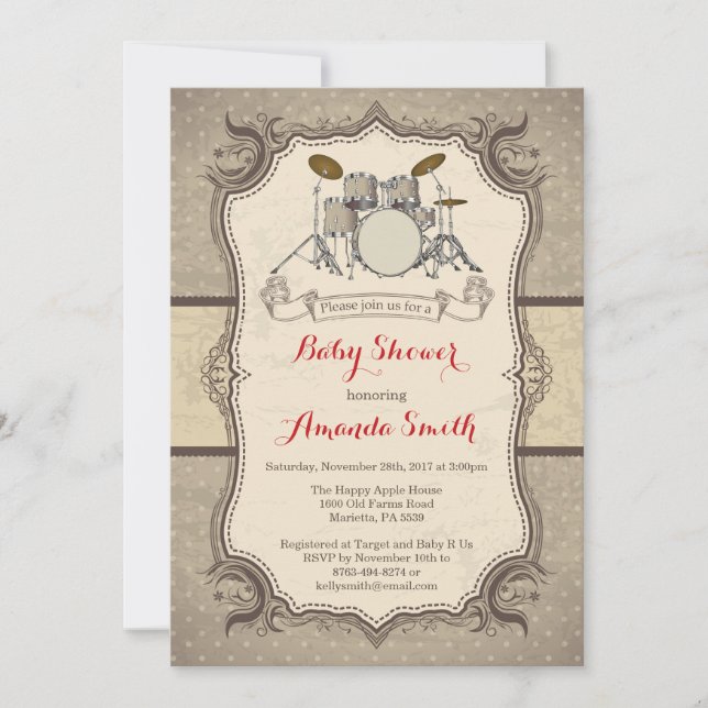 Music Rock Star Drum Baby Shower Invitation (Front)