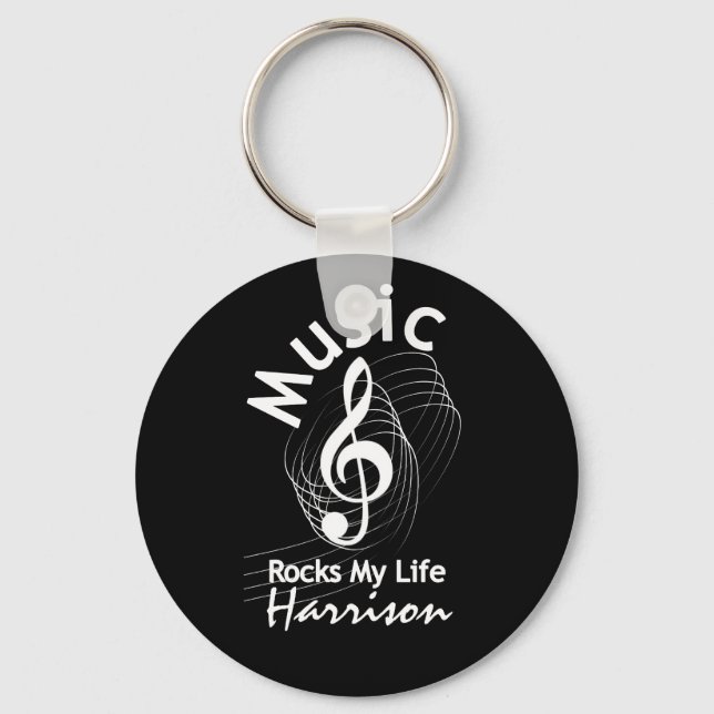 Music Rocks My Life Personalised Key Ring (Front)