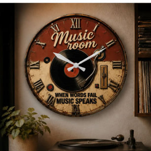 Music Room Vinyl Record  Large Clock